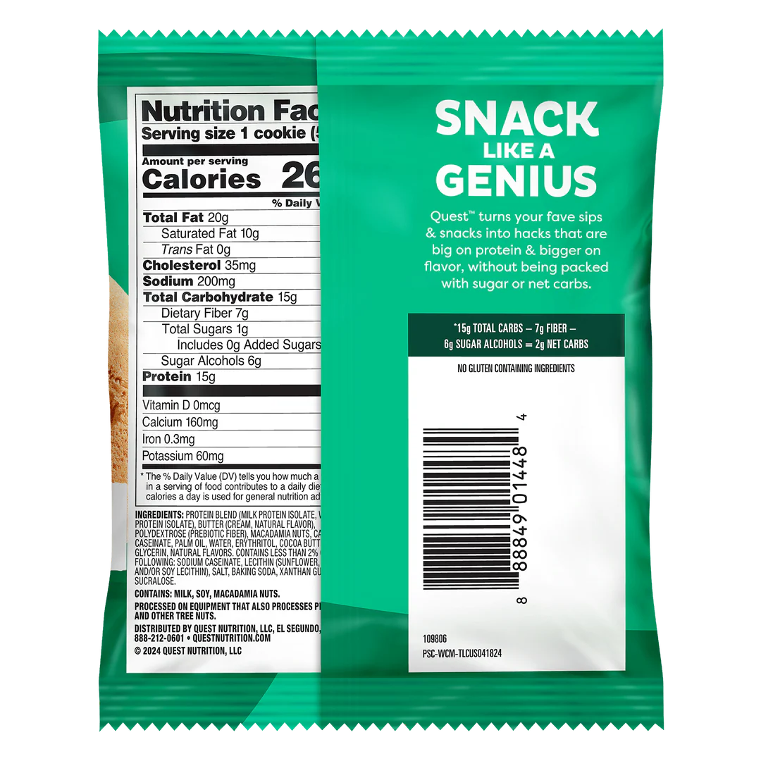 Quest Nutrition Protein Cookie, 15g Protein, 1g Sugar, 2g Net Carbs, Keto Friendly, High Protein, Low Carb; 12 Count