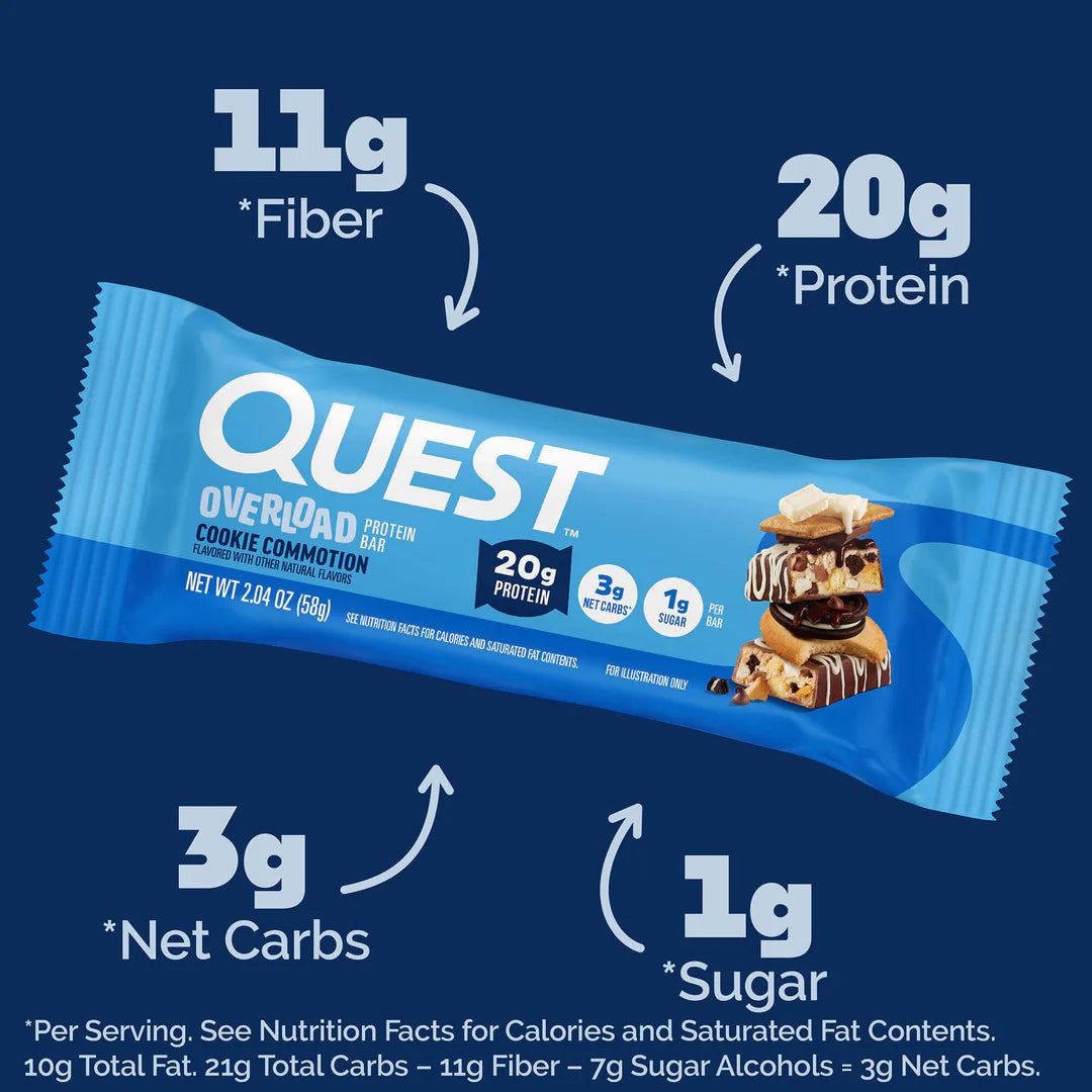 Quest Nutrition Overload Protein Bars,  20g Protein, 1g Sugar, 4g Net Carbs, Gluten Free, 12 Count